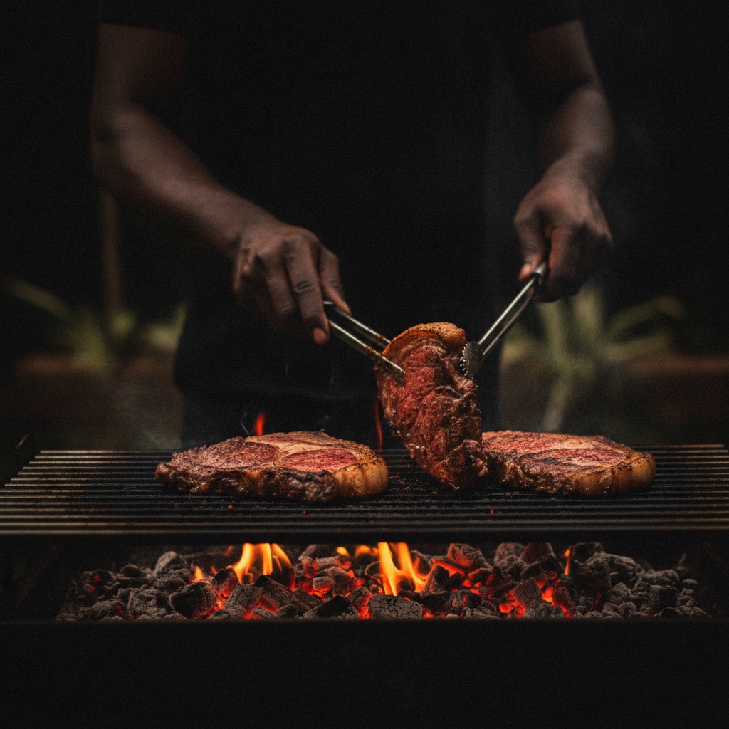 Carne na grelha sobre brasas